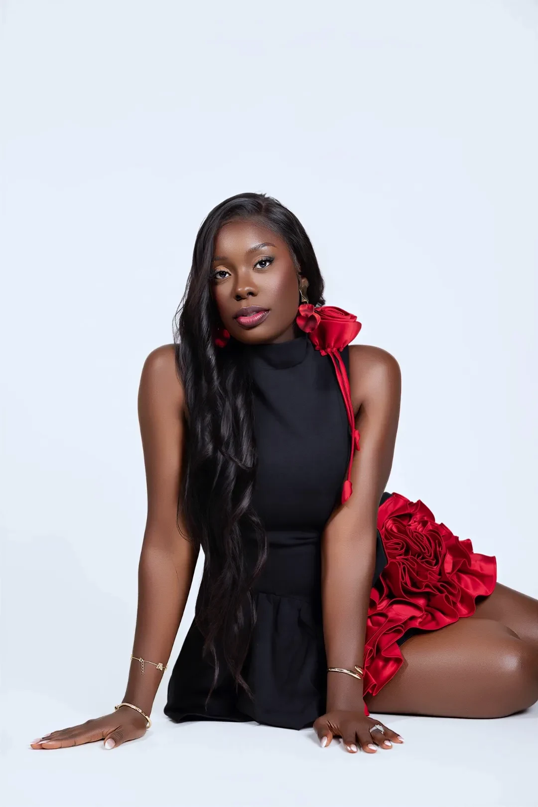 Glamour birthday portrait with statement floral detail